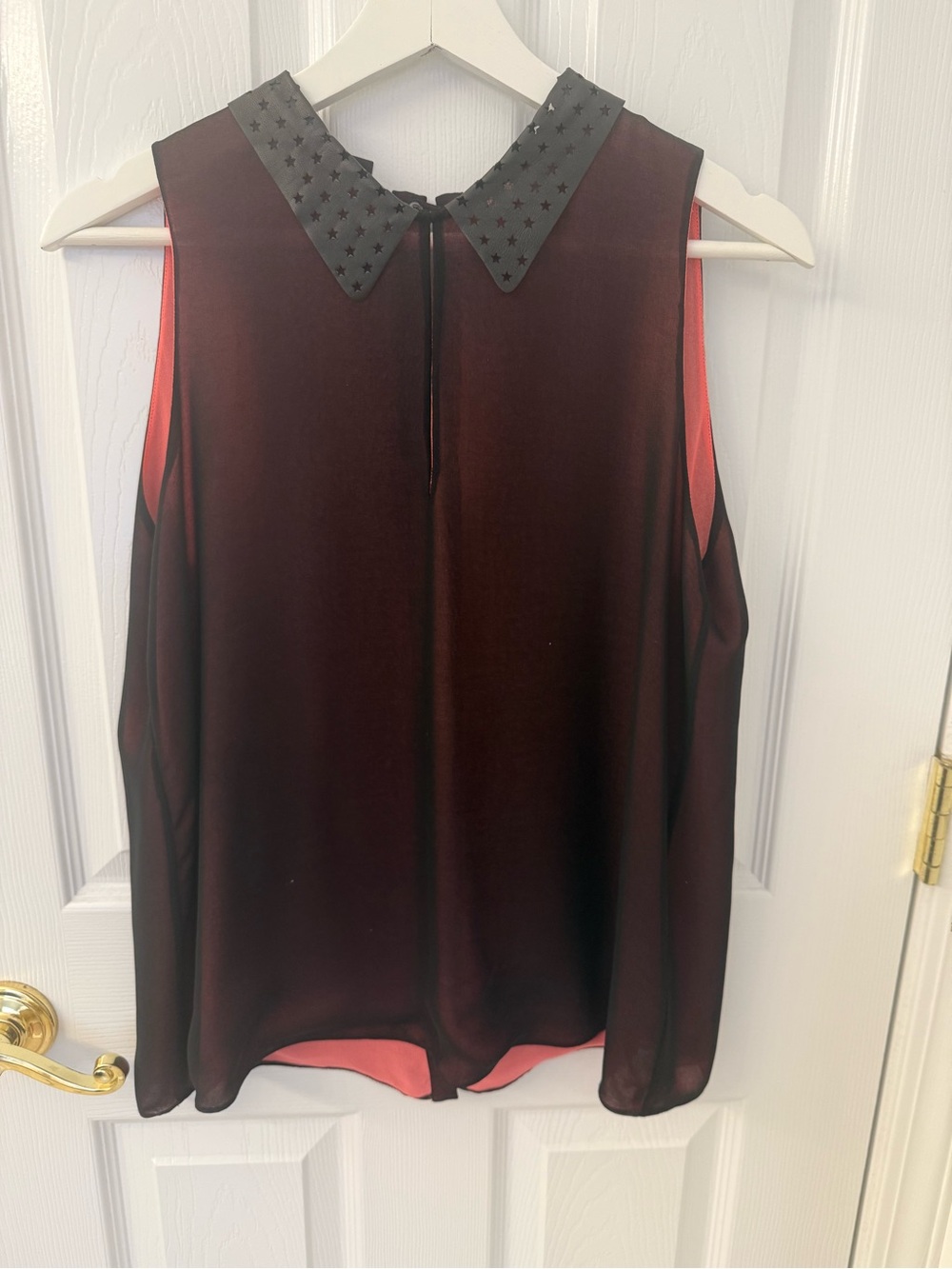Sandro Burgundy Shell with Coral Underlayer and Star-Studded Leather Collar